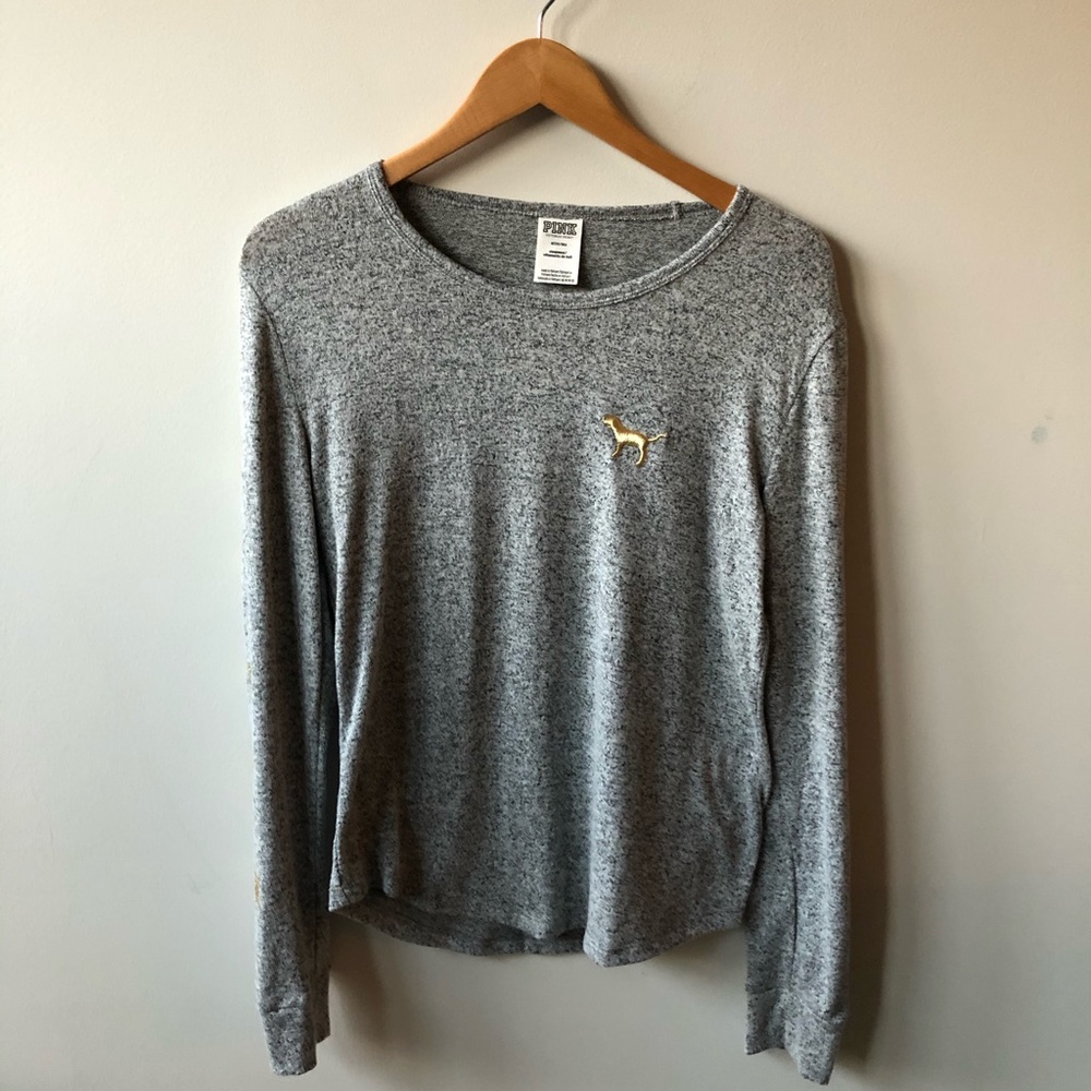 Heathered Grey & Gold PINK Collegiate Long Sleeve